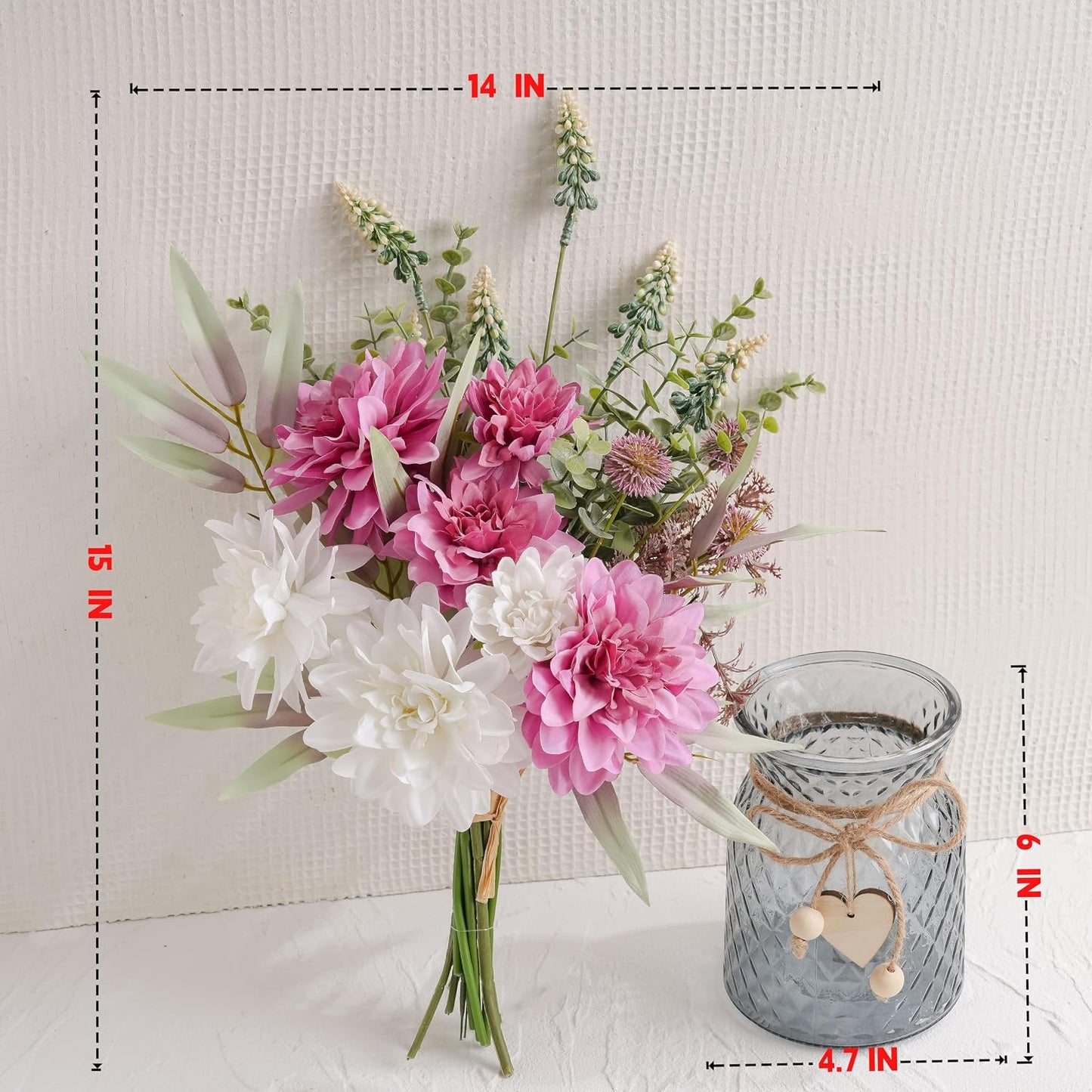 Fake Flowers with Vase, Hydrangea Faux Dahlia Flowers Arrangement | Blue Flowers in Vase Suitable for Home Kitchen Living Room Fall Spring Decor Office Decoration, Centerpiece Table Decorations