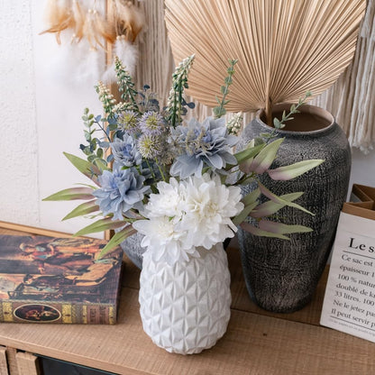 Fake Flowers with Vase, Hydrangea Faux Dahlia Flowers Arrangement | Blue Flowers in Vase Suitable for Home Kitchen Living Room Fall Spring Decor Office Decoration, Centerpiece Table Decorations