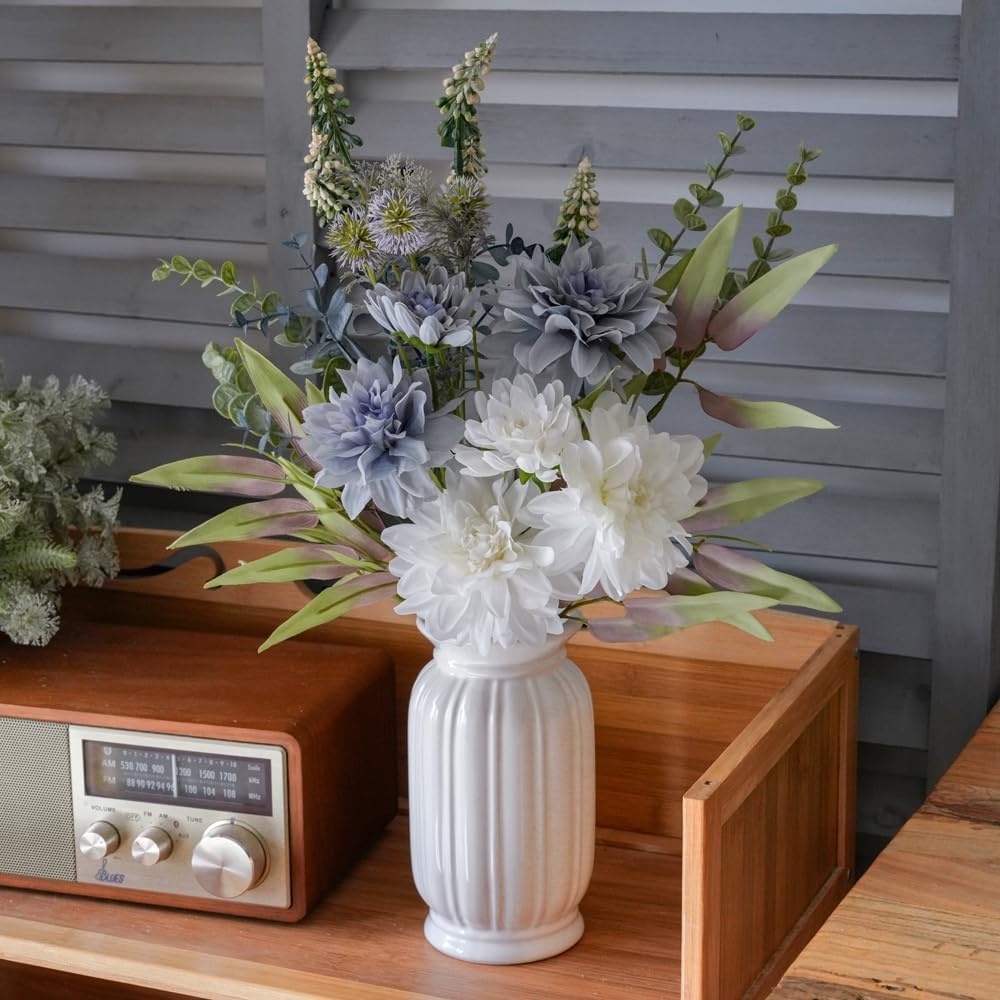 Fake Flowers with Vase, Hydrangea Faux Dahlia Flowers Arrangement | Blue Flowers in Vase Suitable for Home Kitchen Living Room Fall Spring Decor Office Decoration, Centerpiece Table Decorations