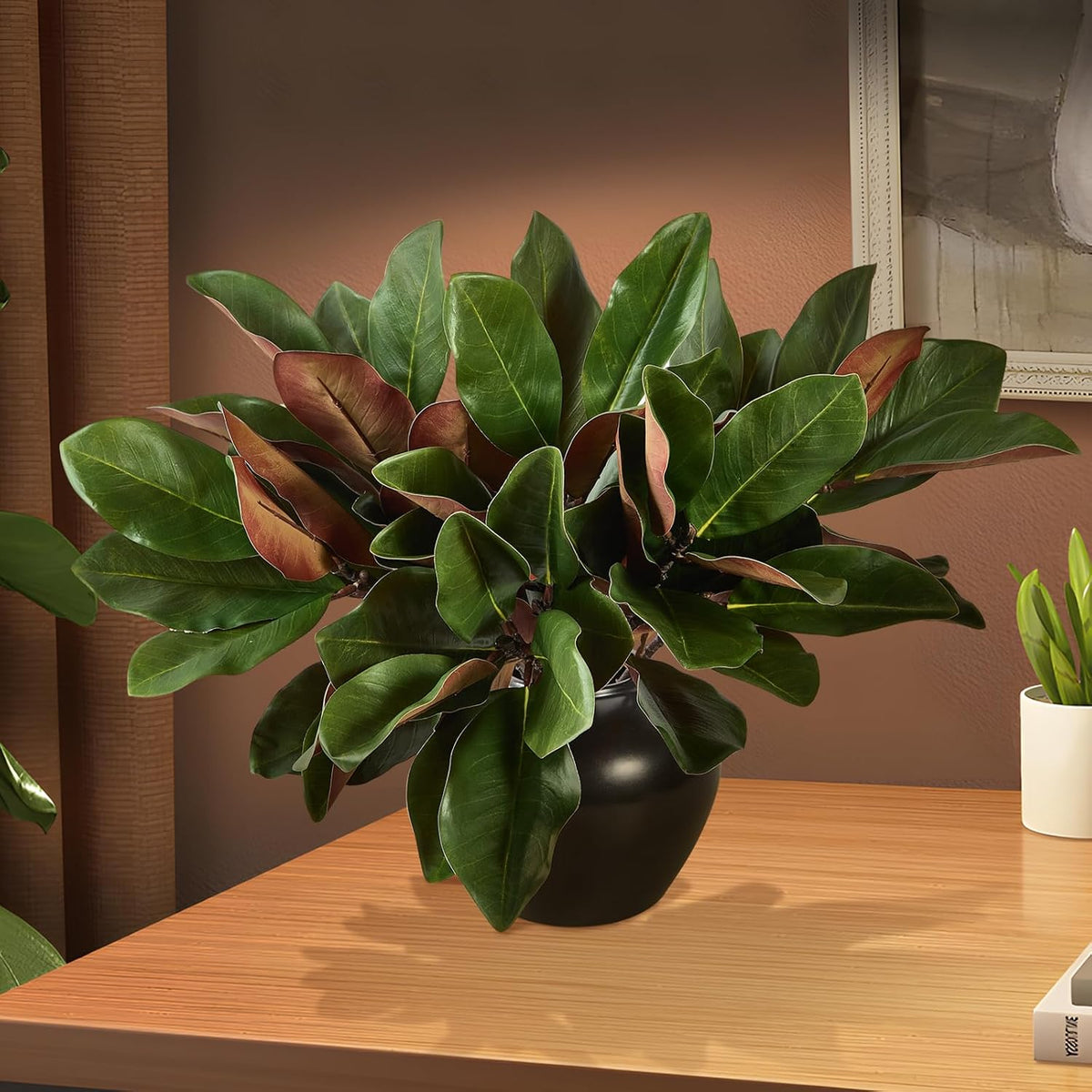 Magnolia Artificial Leaves Branches 22 Inch 3D Real Touch Faux Magnolia Stems Fake Magnolia Twigs for Indoor Outdoor Vase Filling Home Wedding Floral Arrangement Decoration