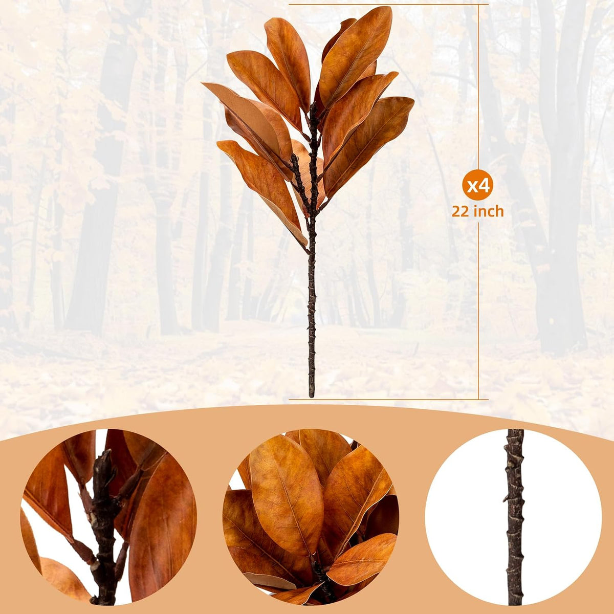 Magnolia Artificial Leaves Branches 22 Inch 3D Real Touch Faux Magnolia Stems Fake Magnolia Twigs for Indoor Outdoor Vase Filling Home Wedding Floral Arrangement Decoration