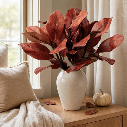 Magnolia Artificial Leaves Branches 22 Inch 3D Real Touch Faux Magnolia Stems Fake Magnolia Twigs for Indoor Outdoor Vase Filling Home Wedding Floral Arrangement Decoration