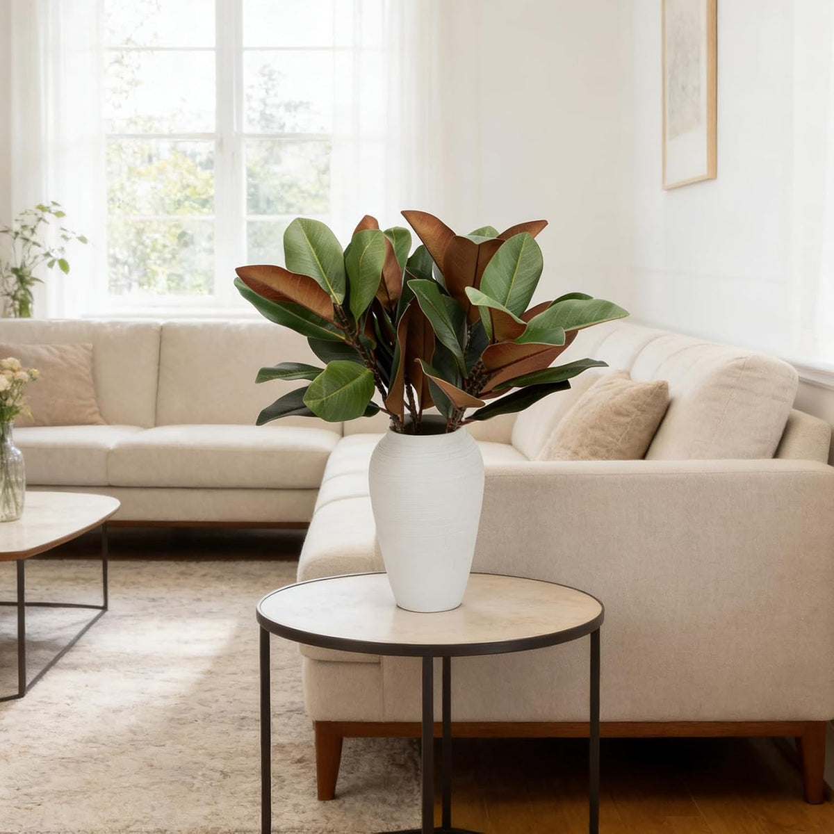 Magnolia Artificial Leaves Branches 22 Inch 3D Real Touch Faux Magnolia Stems Fake Magnolia Twigs for Indoor Outdoor Vase Filling Home Wedding Floral Arrangement Decoration