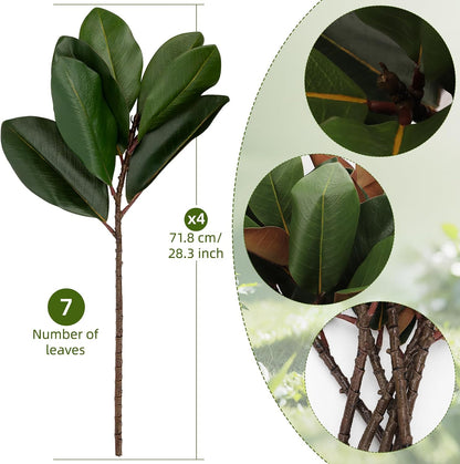 Magnolia Artificial Leaves Branches 22 Inch 3D Real Touch Faux Magnolia Stems Fake Magnolia Twigs for Indoor Outdoor Vase Filling Home Wedding Floral Arrangement Decoration