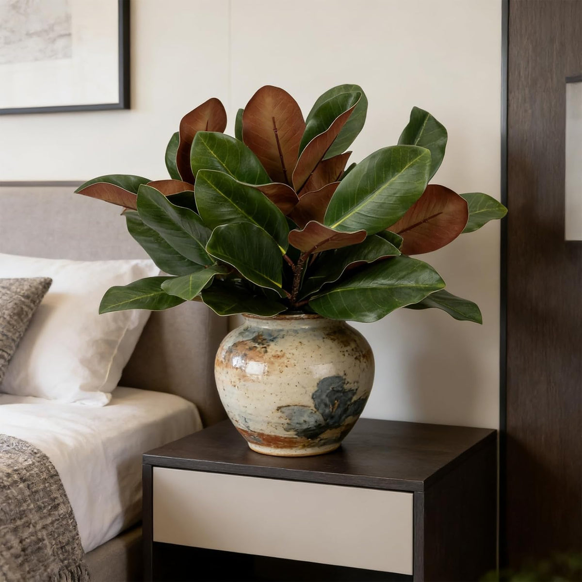 Magnolia Artificial Leaves Branches 22 Inch 3D Real Touch Faux Magnolia Stems Fake Magnolia Twigs for Indoor Outdoor Vase Filling Home Wedding Floral Arrangement Decoration