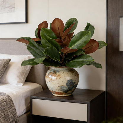 Magnolia Artificial Leaves Branches 22 Inch 3D Real Touch Faux Magnolia Stems Fake Magnolia Twigs for Indoor Outdoor Vase Filling Home Wedding Floral Arrangement Decoration