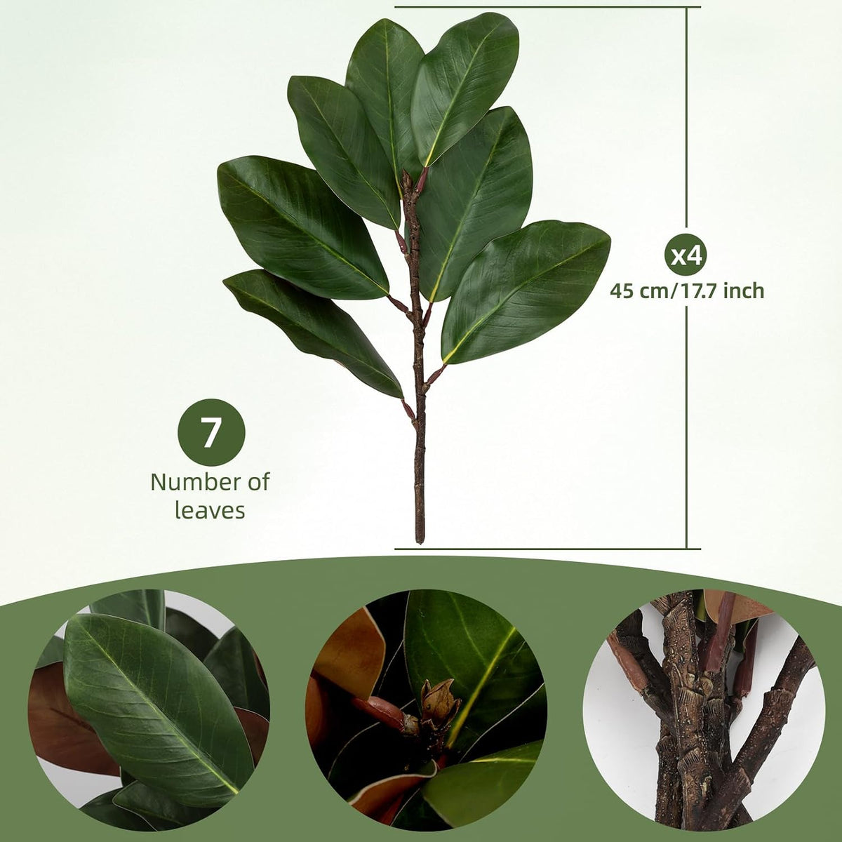 Magnolia Artificial Leaves Branches 22 Inch 3D Real Touch Faux Magnolia Stems Fake Magnolia Twigs for Indoor Outdoor Vase Filling Home Wedding Floral Arrangement Decoration