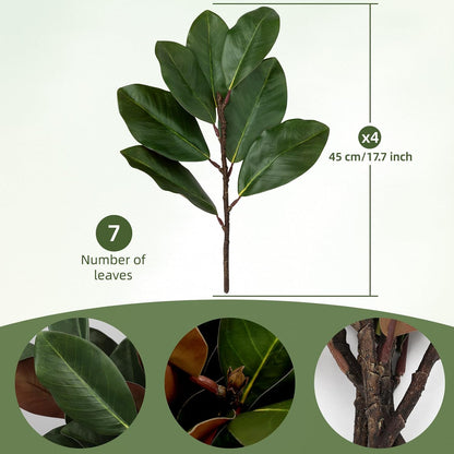 Magnolia Artificial Leaves Branches 22 Inch 3D Real Touch Faux Magnolia Stems Fake Magnolia Twigs for Indoor Outdoor Vase Filling Home Wedding Floral Arrangement Decoration