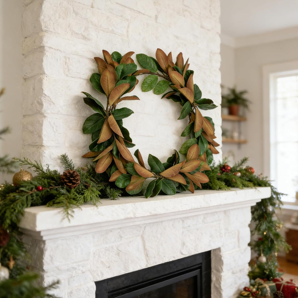 Magnolia Artificial Leaves Branches 22 Inch 3D Real Touch Faux Magnolia Stems Fake Magnolia Twigs for Indoor Outdoor Vase Filling Home Wedding Floral Arrangement Decoration