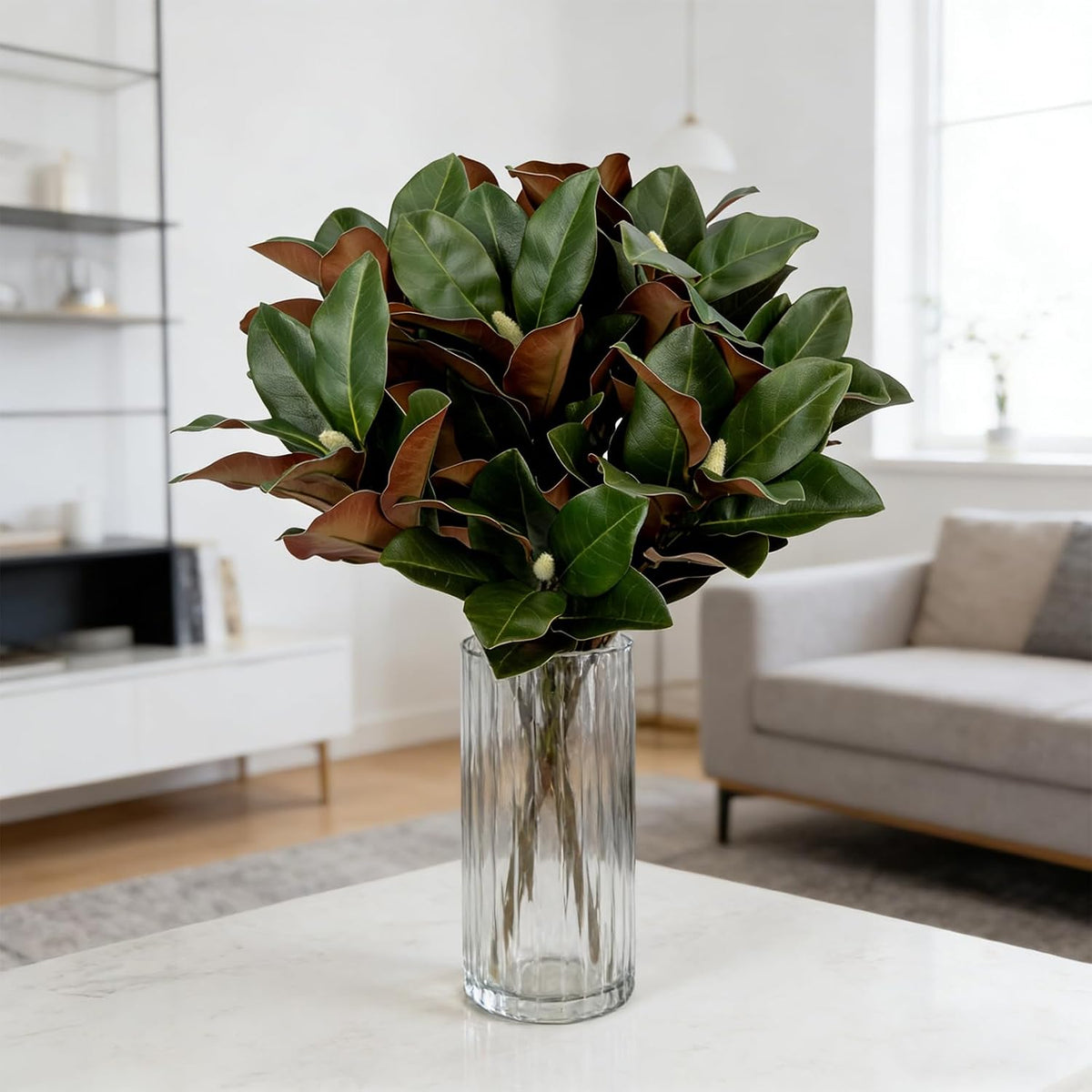 Magnolia Artificial Leaves Branches 22 Inch 3D Real Touch Faux Magnolia Stems Fake Magnolia Twigs for Indoor Outdoor Vase Filling Home Wedding Floral Arrangement Decoration