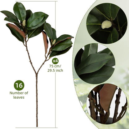 Magnolia Artificial Leaves Branches 22 Inch 3D Real Touch Faux Magnolia Stems Fake Magnolia Twigs for Indoor Outdoor Vase Filling Home Wedding Floral Arrangement Decoration