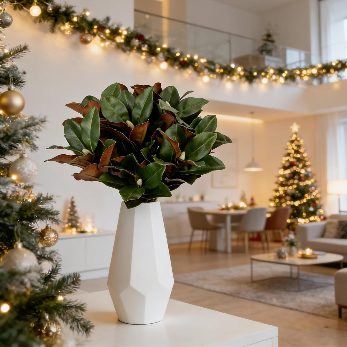 Magnolia Artificial Leaves Branches 22 Inch 3D Real Touch Faux Magnolia Stems Fake Magnolia Twigs for Indoor Outdoor Vase Filling Home Wedding Floral Arrangement Decoration