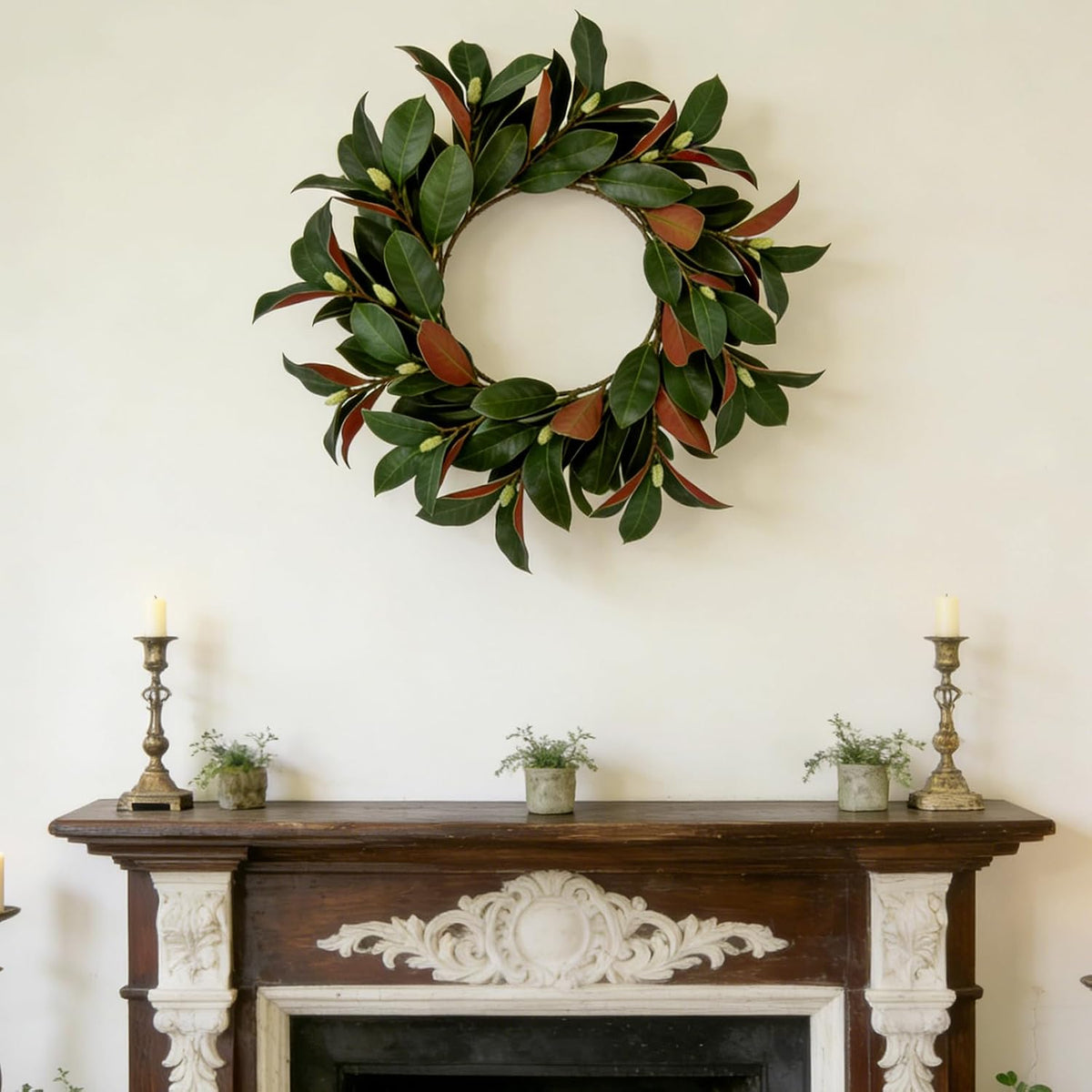 Magnolia Artificial Leaves Branches 22 Inch 3D Real Touch Faux Magnolia Stems Fake Magnolia Twigs for Indoor Outdoor Vase Filling Home Wedding Floral Arrangement Decoration
