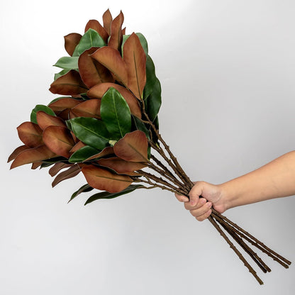 Magnolia Artificial Leaves Branches 22 Inch 3D Real Touch Faux Magnolia Stems Fake Magnolia Twigs for Indoor Outdoor Vase Filling Home Wedding Floral Arrangement Decoration