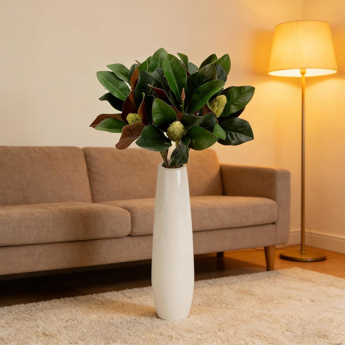 Magnolia Artificial Leaves Branches 22 Inch 3D Real Touch Faux Magnolia Stems Fake Magnolia Twigs for Indoor Outdoor Vase Filling Home Wedding Floral Arrangement Decoration