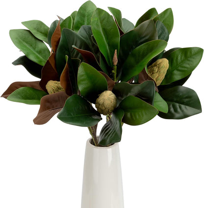 Magnolia Artificial Leaves Branches 22 Inch 3D Real Touch Faux Magnolia Stems Fake Magnolia Twigs for Indoor Outdoor Vase Filling Home Wedding Floral Arrangement Decoration