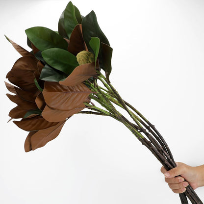 Magnolia Artificial Leaves Branches 22 Inch 3D Real Touch Faux Magnolia Stems Fake Magnolia Twigs for Indoor Outdoor Vase Filling Home Wedding Floral Arrangement Decoration