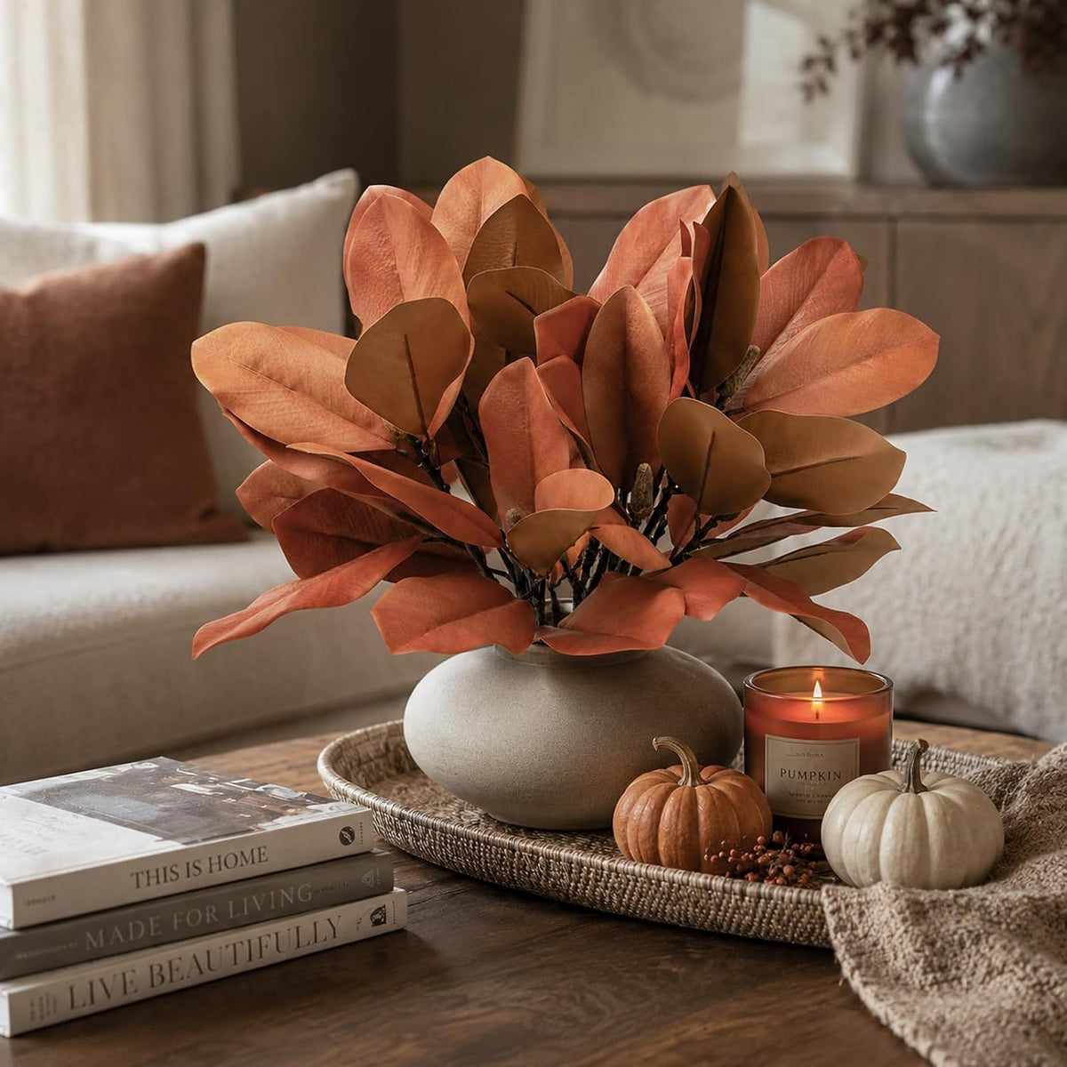 Magnolia Artificial Leaves Branches 22 Inch 3D Real Touch Faux Magnolia Stems Fake Magnolia Twigs for Indoor Outdoor Vase Filling Home Wedding Floral Arrangement Decoration