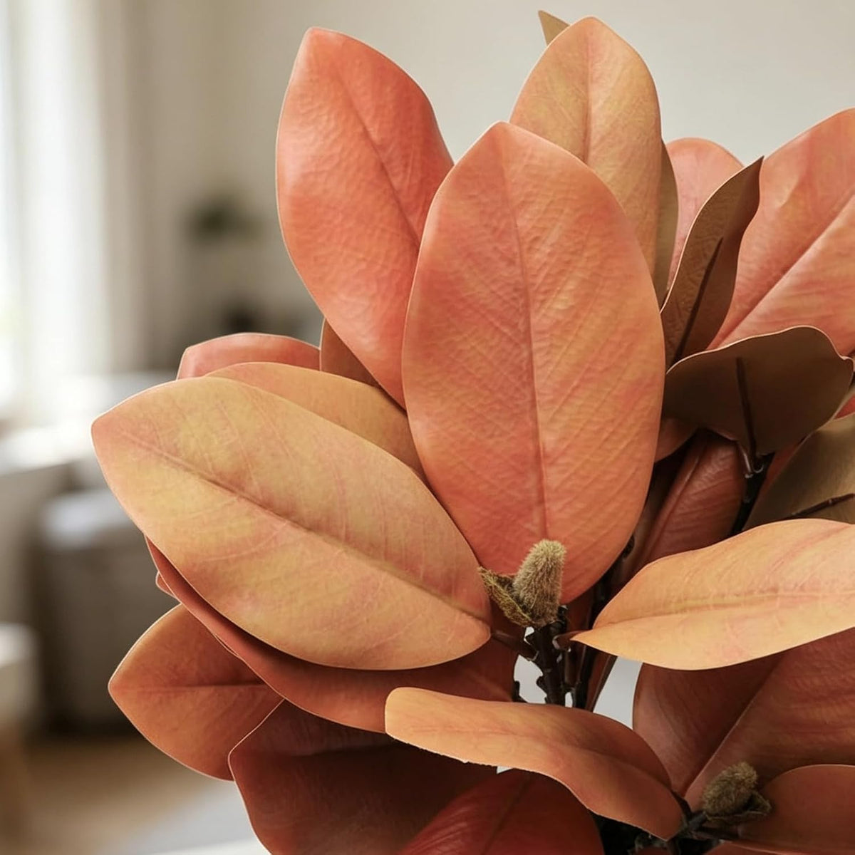 Magnolia Artificial Leaves Branches 22 Inch 3D Real Touch Faux Magnolia Stems Fake Magnolia Twigs for Indoor Outdoor Vase Filling Home Wedding Floral Arrangement Decoration