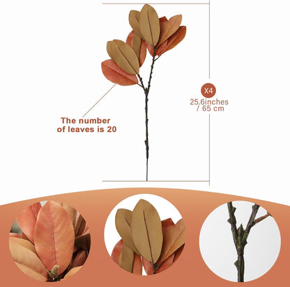 Magnolia Artificial Leaves Branches 22 Inch 3D Real Touch Faux Magnolia Stems Fake Magnolia Twigs for Indoor Outdoor Vase Filling Home Wedding Floral Arrangement Decoration