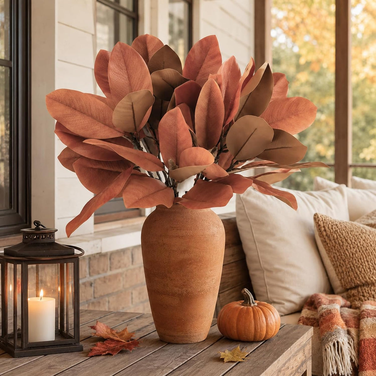 Magnolia Artificial Leaves Branches 22 Inch 3D Real Touch Faux Magnolia Stems Fake Magnolia Twigs for Indoor Outdoor Vase Filling Home Wedding Floral Arrangement Decoration