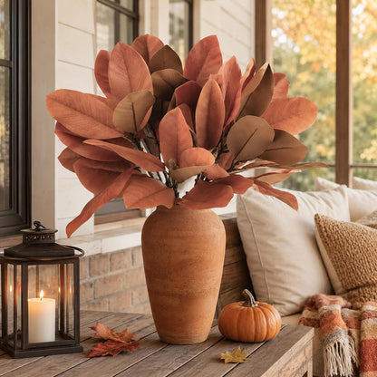 Magnolia Artificial Leaves Branches 22 Inch 3D Real Touch Faux Magnolia Stems Fake Magnolia Twigs for Indoor Outdoor Vase Filling Home Wedding Floral Arrangement Decoration