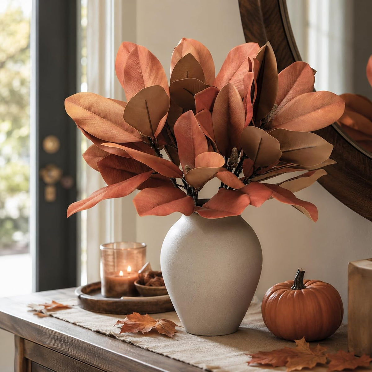 Magnolia Artificial Leaves Branches 22 Inch 3D Real Touch Faux Magnolia Stems Fake Magnolia Twigs for Indoor Outdoor Vase Filling Home Wedding Floral Arrangement Decoration