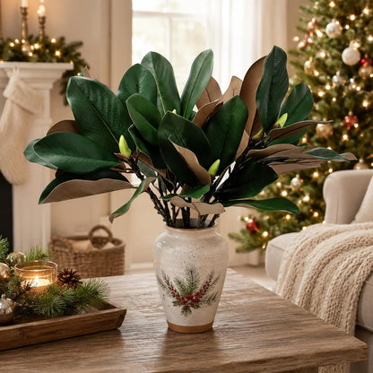 Magnolia Artificial Leaves Branches 22 Inch 3D Real Touch Faux Magnolia Stems Fake Magnolia Twigs for Indoor Outdoor Vase Filling Home Wedding Floral Arrangement Decoration