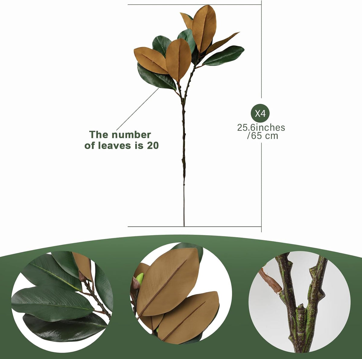 Magnolia Artificial Leaves Branches 22 Inch 3D Real Touch Faux Magnolia Stems Fake Magnolia Twigs for Indoor Outdoor Vase Filling Home Wedding Floral Arrangement Decoration
