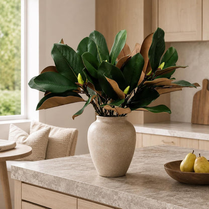 Magnolia Artificial Leaves Branches 22 Inch 3D Real Touch Faux Magnolia Stems Fake Magnolia Twigs for Indoor Outdoor Vase Filling Home Wedding Floral Arrangement Decoration