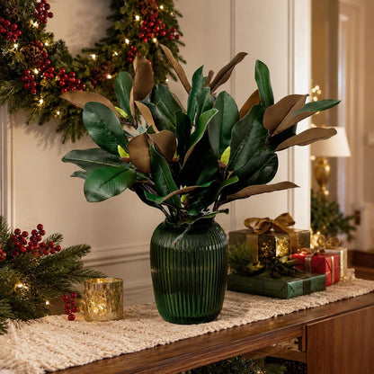 Magnolia Artificial Leaves Branches 22 Inch 3D Real Touch Faux Magnolia Stems Fake Magnolia Twigs for Indoor Outdoor Vase Filling Home Wedding Floral Arrangement Decoration