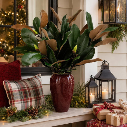Magnolia Artificial Leaves Branches 22 Inch 3D Real Touch Faux Magnolia Stems Fake Magnolia Twigs for Indoor Outdoor Vase Filling Home Wedding Floral Arrangement Decoration