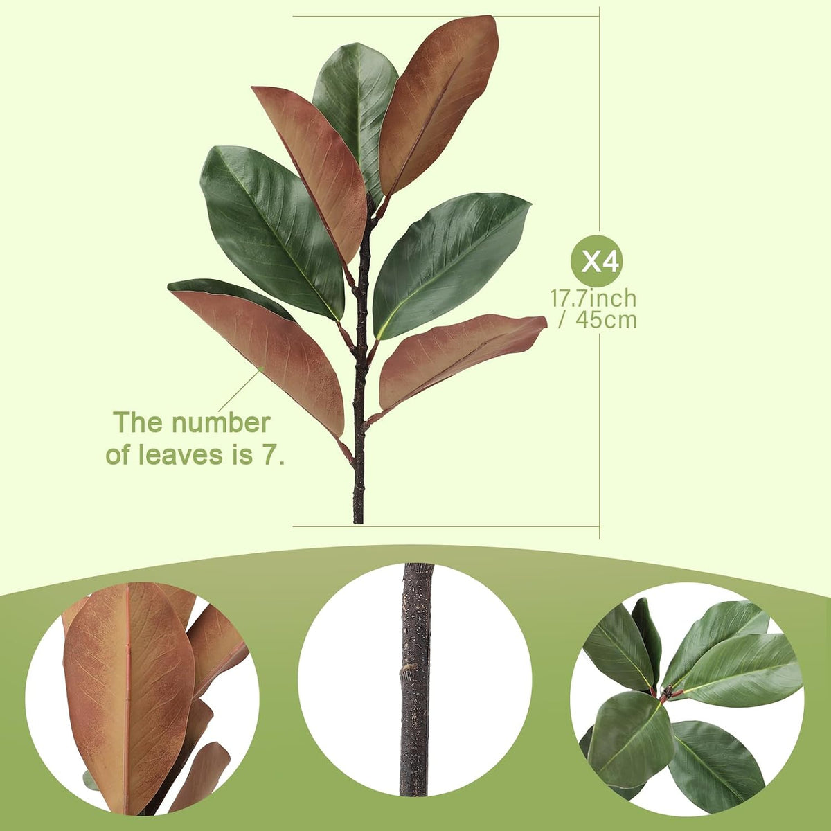 Magnolia Artificial Leaves Branches 22 Inch 3D Real Touch Faux Magnolia Stems Fake Magnolia Twigs for Indoor Outdoor Vase Filling Home Wedding Floral Arrangement Decoration