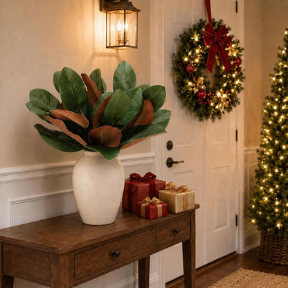 Magnolia Artificial Leaves Branches 22 Inch 3D Real Touch Faux Magnolia Stems Fake Magnolia Twigs for Indoor Outdoor Vase Filling Home Wedding Floral Arrangement Decoration