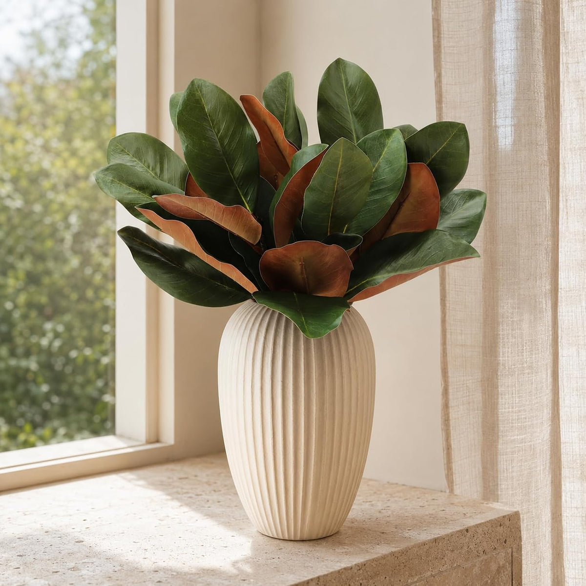 Magnolia Artificial Leaves Branches 22 Inch 3D Real Touch Faux Magnolia Stems Fake Magnolia Twigs for Indoor Outdoor Vase Filling Home Wedding Floral Arrangement Decoration