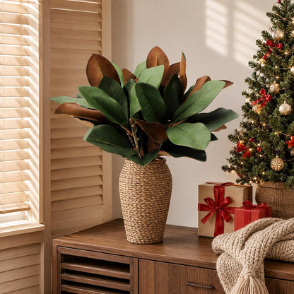 Magnolia Artificial Leaves Branches 22 Inch 3D Real Touch Faux Magnolia Stems Fake Magnolia Twigs for Indoor Outdoor Vase Filling Home Wedding Floral Arrangement Decoration