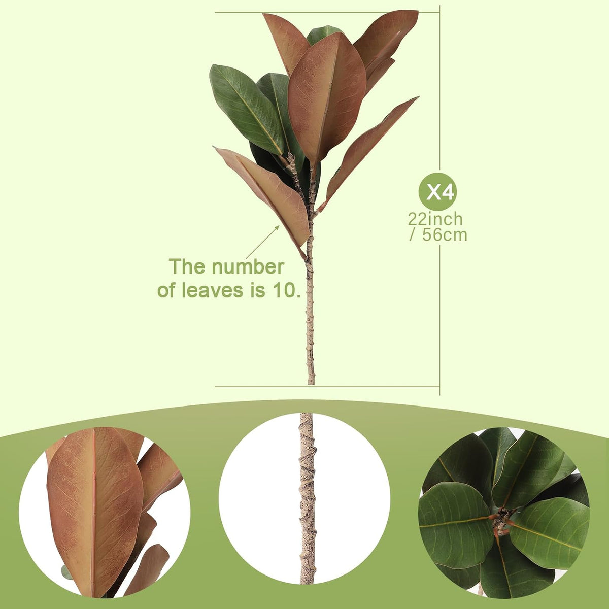 Magnolia Artificial Leaves Branches 22 Inch 3D Real Touch Faux Magnolia Stems Fake Magnolia Twigs for Indoor Outdoor Vase Filling Home Wedding Floral Arrangement Decoration