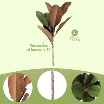 Magnolia Artificial Leaves Branches 22 Inch 3D Real Touch Faux Magnolia Stems Fake Magnolia Twigs for Indoor Outdoor Vase Filling Home Wedding Floral Arrangement Decoration