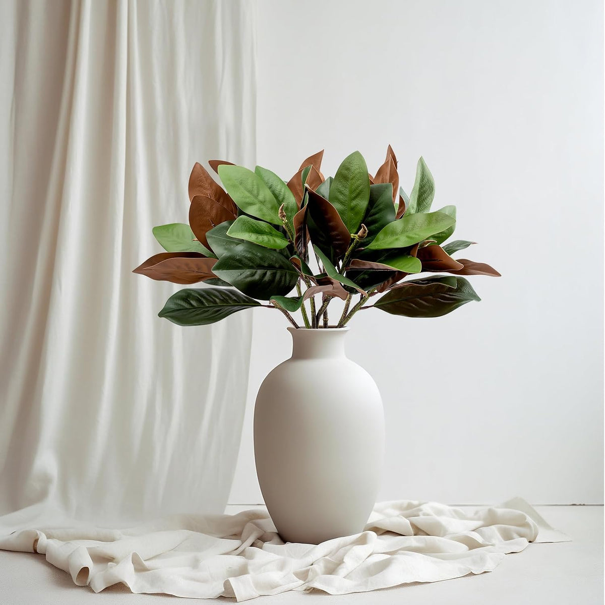 Magnolia Artificial Leaves Branches 22 Inch 3D Real Touch Faux Magnolia Stems Fake Magnolia Twigs for Indoor Outdoor Vase Filling Home Wedding Floral Arrangement Decoration