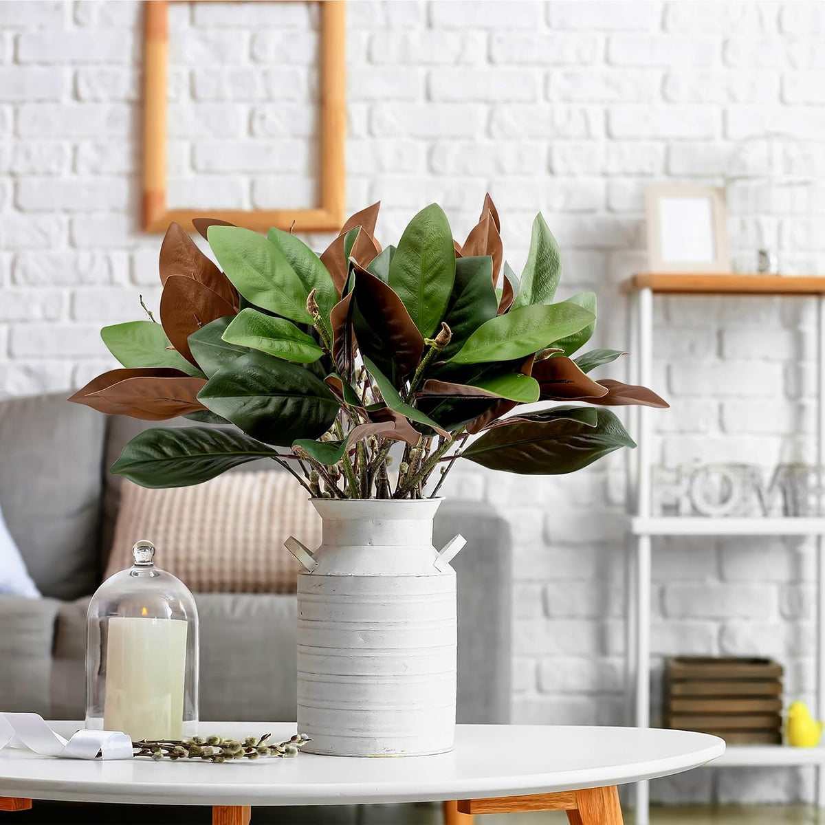 Magnolia Artificial Leaves Branches 22 Inch 3D Real Touch Faux Magnolia Stems Fake Magnolia Twigs for Indoor Outdoor Vase Filling Home Wedding Floral Arrangement Decoration
