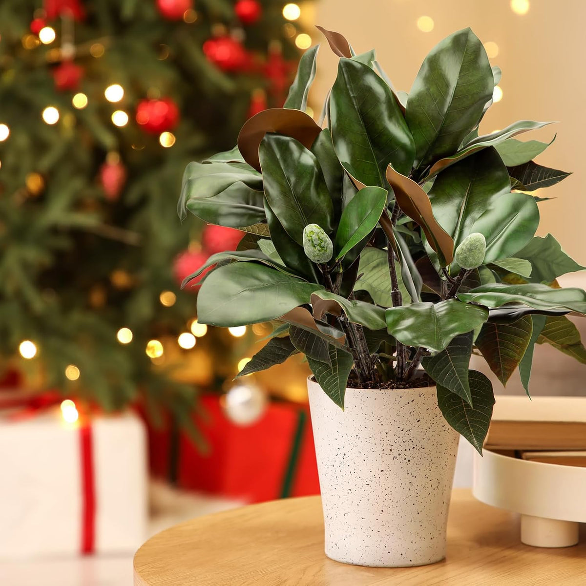 Magnolia Artificial Leaves Branches 22 Inch 3D Real Touch Faux Magnolia Stems Fake Magnolia Twigs for Indoor Outdoor Vase Filling Home Wedding Floral Arrangement Decoration