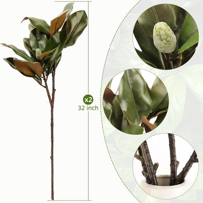 Magnolia Artificial Leaves Branches 22 Inch 3D Real Touch Faux Magnolia Stems Fake Magnolia Twigs for Indoor Outdoor Vase Filling Home Wedding Floral Arrangement Decoration