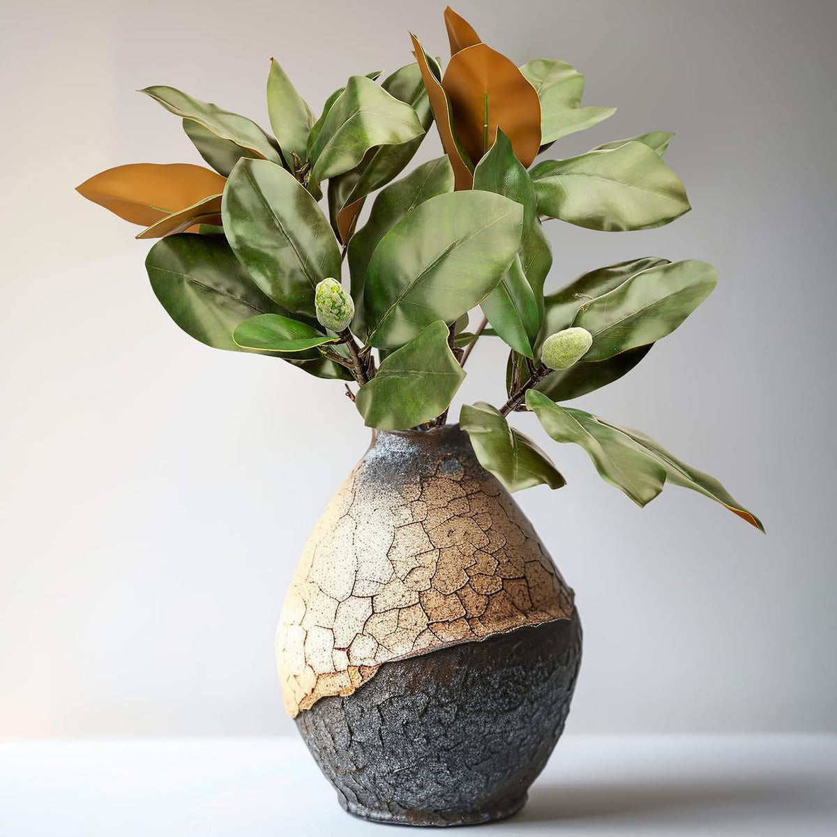 Magnolia Artificial Leaves Branches 22 Inch 3D Real Touch Faux Magnolia Stems Fake Magnolia Twigs for Indoor Outdoor Vase Filling Home Wedding Floral Arrangement Decoration