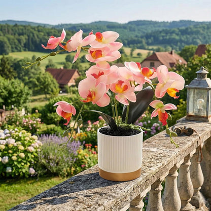 Artificial Orchid Flowers in Pot, 17" Real Touch Phalaenopsis Faux Orchid Plant (Adjustable to 20"), Large White/Pink Fake Flower Arrangement for Dining Table Centerpiece, Home Office (White)