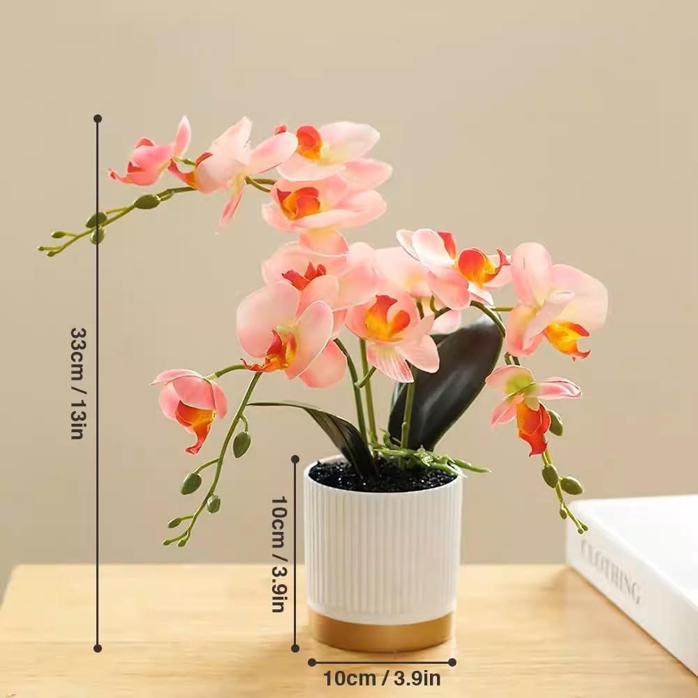 Artificial Orchid Flowers in Pot, 17" Real Touch Phalaenopsis Faux Orchid Plant (Adjustable to 20"), Large White/Pink Fake Flower Arrangement for Dining Table Centerpiece, Home Office (White)