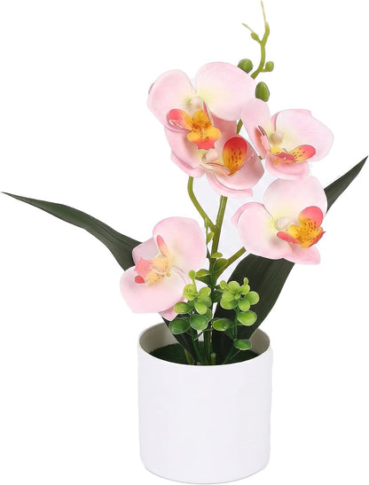 Artificial Orchid Flowers in Pot, 17" Real Touch Phalaenopsis Faux Orchid Plant (Adjustable to 20"), Large White/Pink Fake Flower Arrangement for Dining Table Centerpiece, Home Office (White)