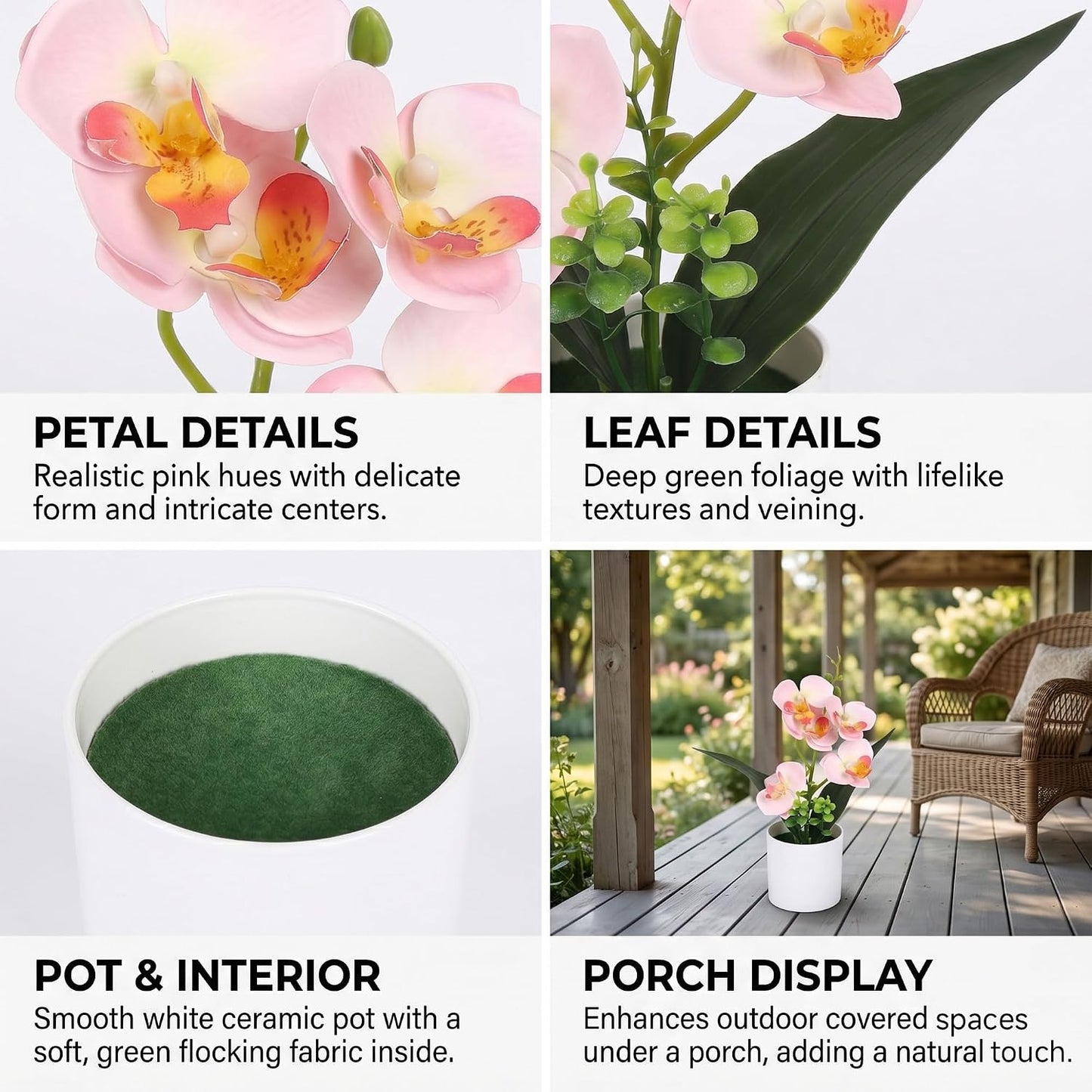 Artificial Orchid Flowers in Pot, 17" Real Touch Phalaenopsis Faux Orchid Plant (Adjustable to 20"), Large White/Pink Fake Flower Arrangement for Dining Table Centerpiece, Home Office (White)