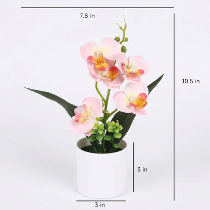 Artificial Orchid Flowers in Pot, 17" Real Touch Phalaenopsis Faux Orchid Plant (Adjustable to 20"), Large White/Pink Fake Flower Arrangement for Dining Table Centerpiece, Home Office (White)