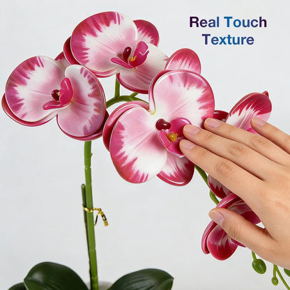 Artificial Orchid Flowers in Pot, 17" Real Touch Phalaenopsis Faux Orchid Plant (Adjustable to 20"), Large White/Pink Fake Flower Arrangement for Dining Table Centerpiece, Home Office (White)