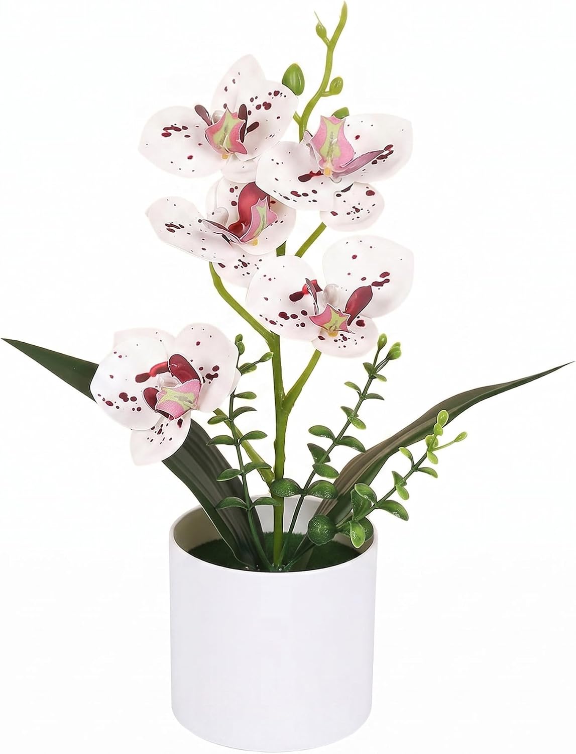 Artificial Orchid Flowers in Pot, 17" Real Touch Phalaenopsis Faux Orchid Plant (Adjustable to 20"), Large White/Pink Fake Flower Arrangement for Dining Table Centerpiece, Home Office (White)